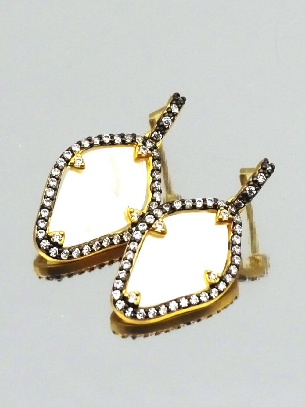 FREIDA ROTHMAN Sterling Silver Gold Plated & MOP Dangle Earrings